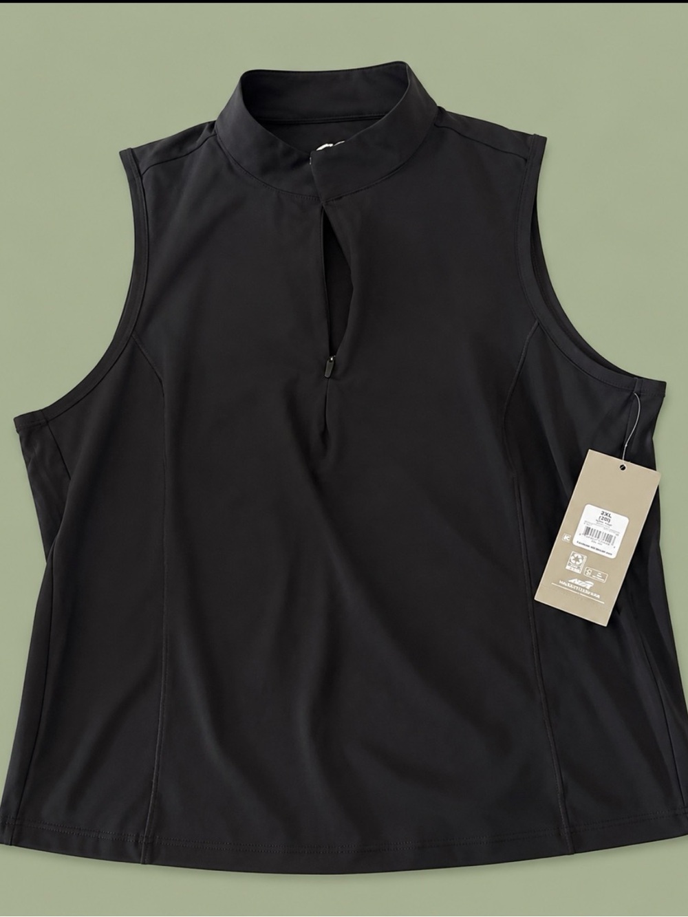 Avia Black Sleeveless Mock-Neck Tank with Front Keyhole